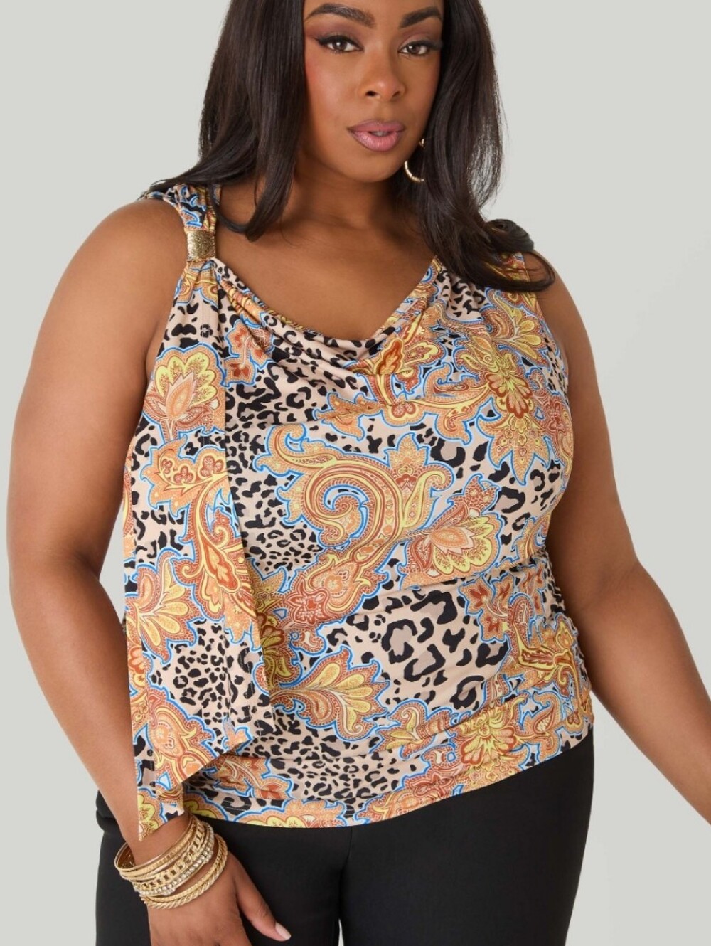 Ashley Stewart Draped Printed Sleeveless Top